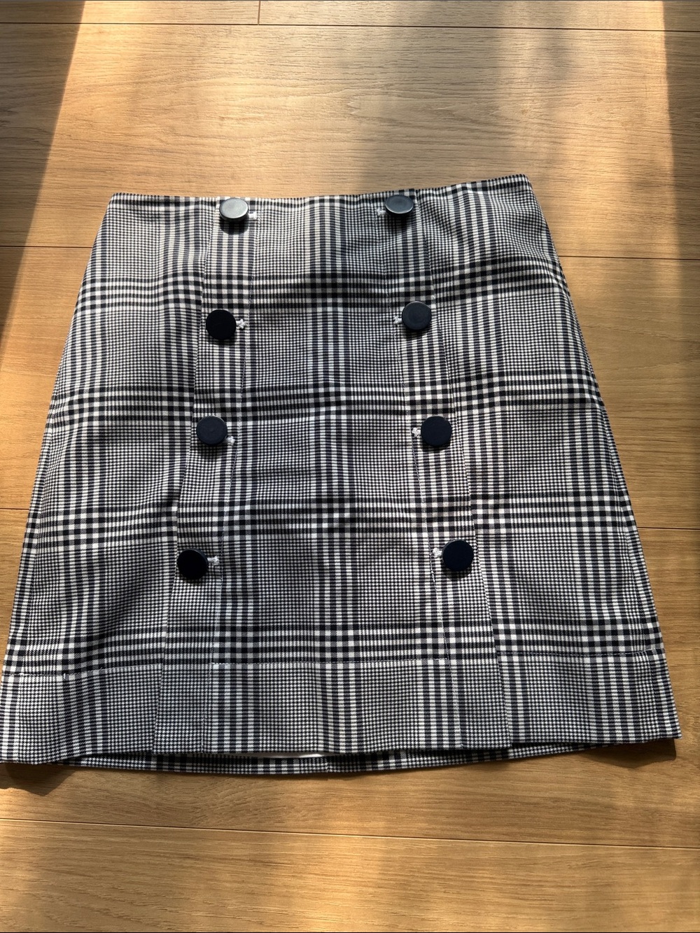 LOFT Black & White Plaid Double-Breasted Mini Skirt